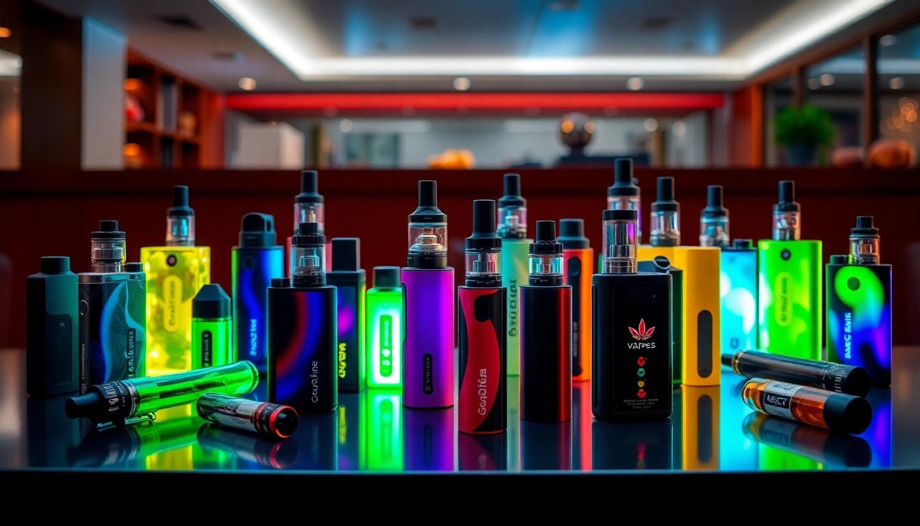 Showcasing dummy vapes in vibrant colors and unique designs on a sleek surface.