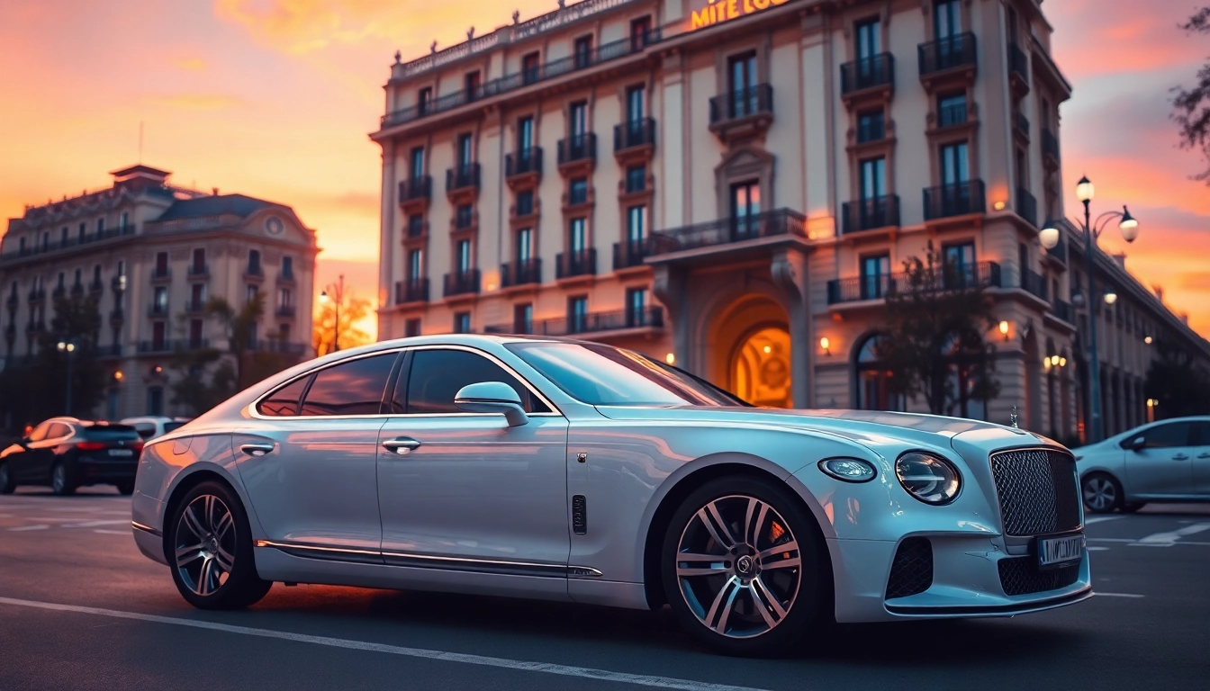 Experience luxury hire chauffeur in Madrid with our premium vehicles against a stunning backdrop.