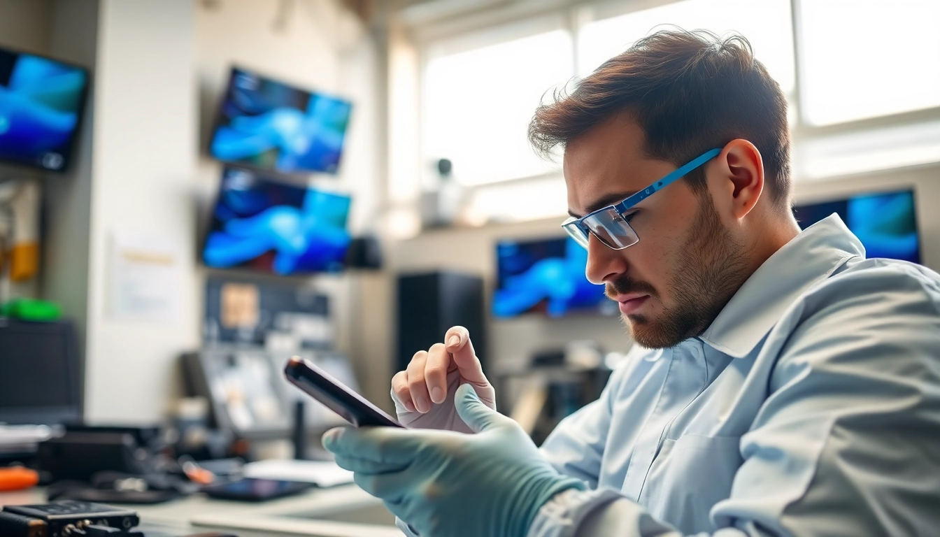 Riparazione cellulari a Torino con un tecnico professionista al lavoro su uno smartphone.