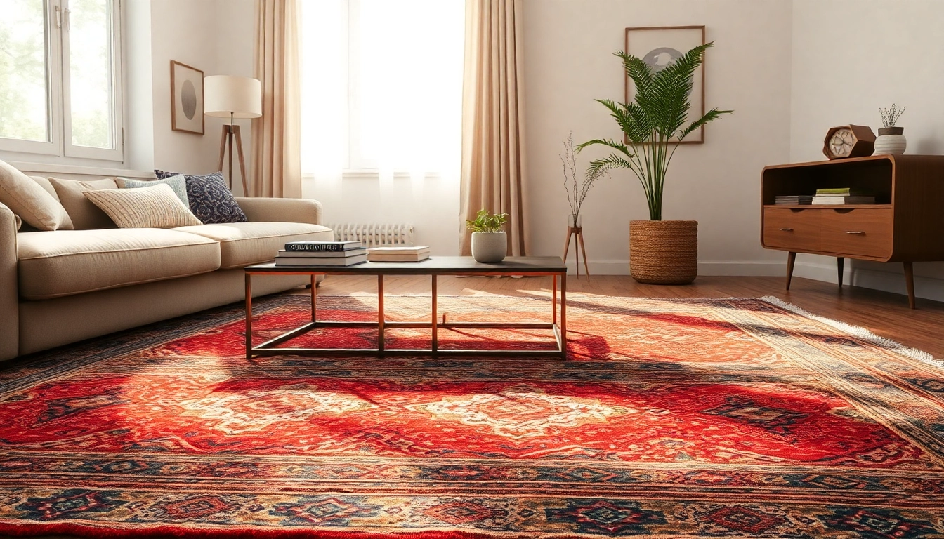 Showcase a vibrant Boujaad vintage rug in a warm, welcoming living room setting.