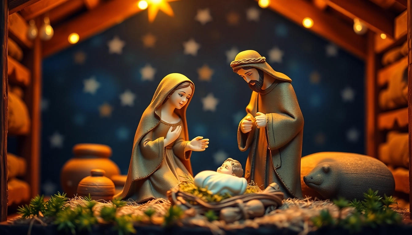 Admire beautiful Nativity sets with intricately designed figurines of the Holy Family.