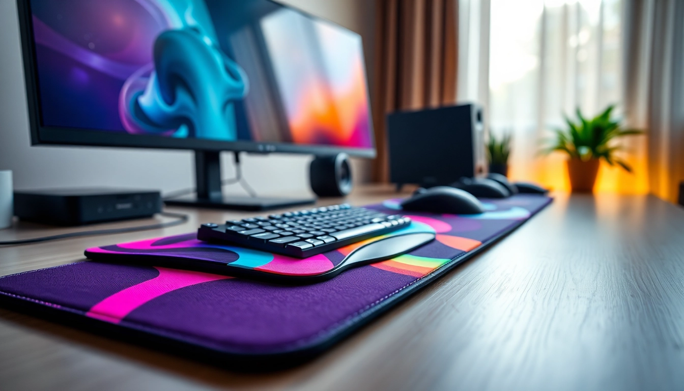 Custom 3D mouse pad with wrist support enhancing workspace ergonomics and aesthetics.