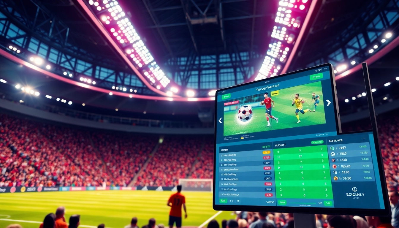 Engage in situs judi bola with an exciting betting scene showcasing a football match in action.