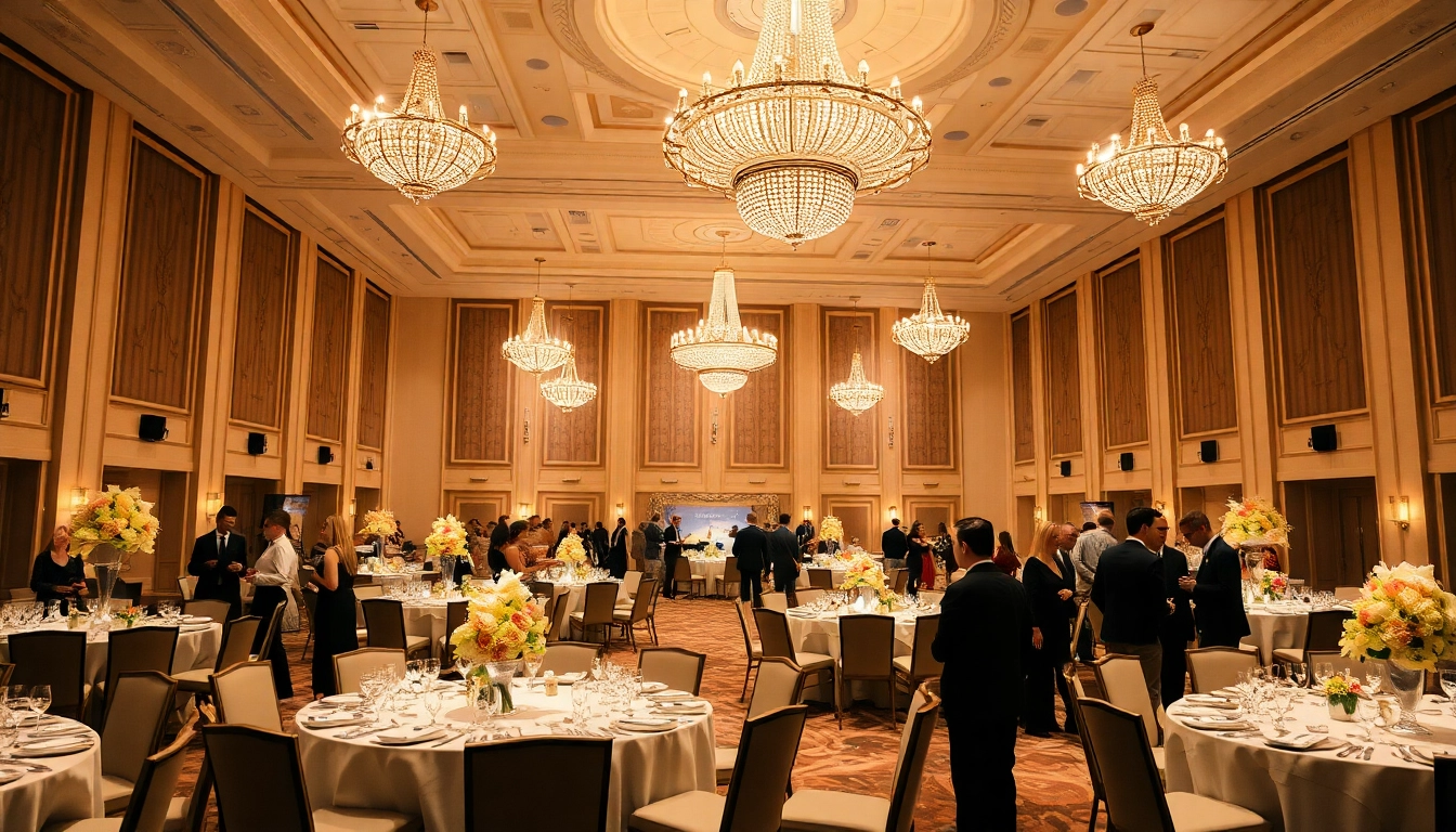 Experience le prestige hall's stunning interior with elegant decor and warm ambiance for celebrations.