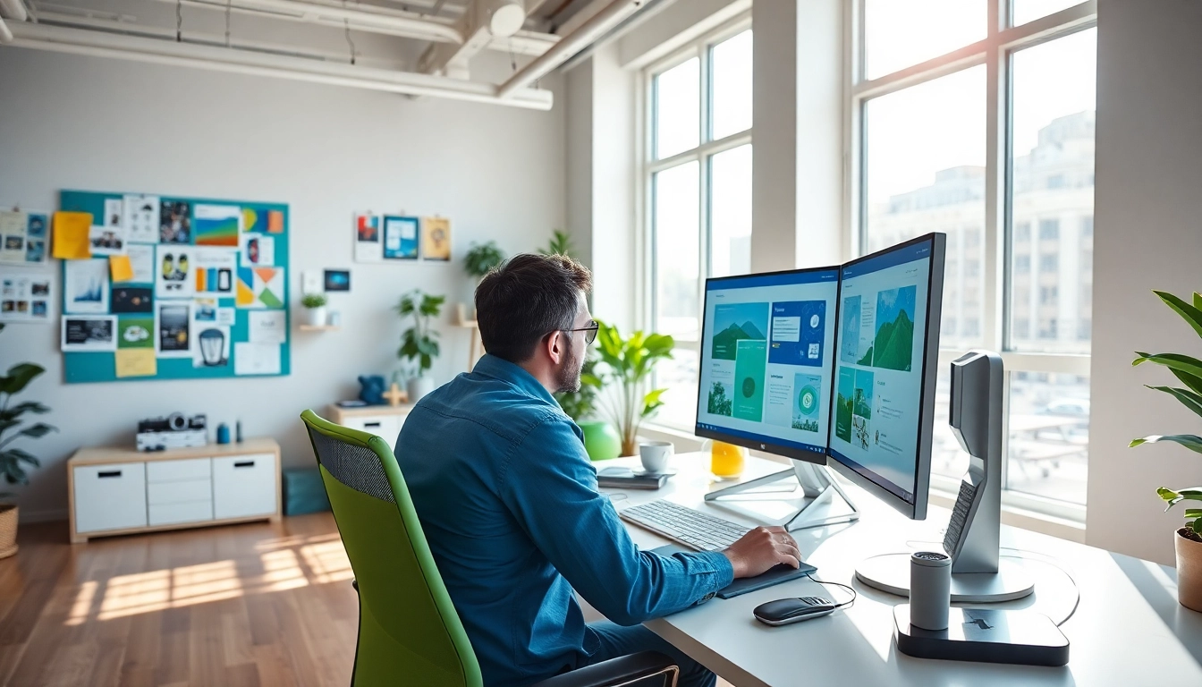 Creating a user-friendly kc website design with a modern aesthetic in a bright office.