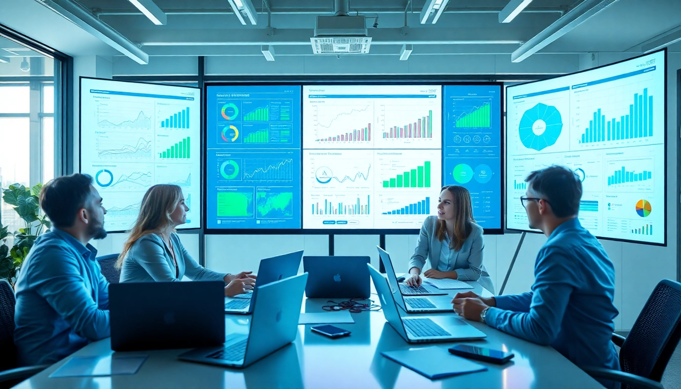 Engaging sales team analyzing competitive intelligence for sales strategies in a collaborative office environment.