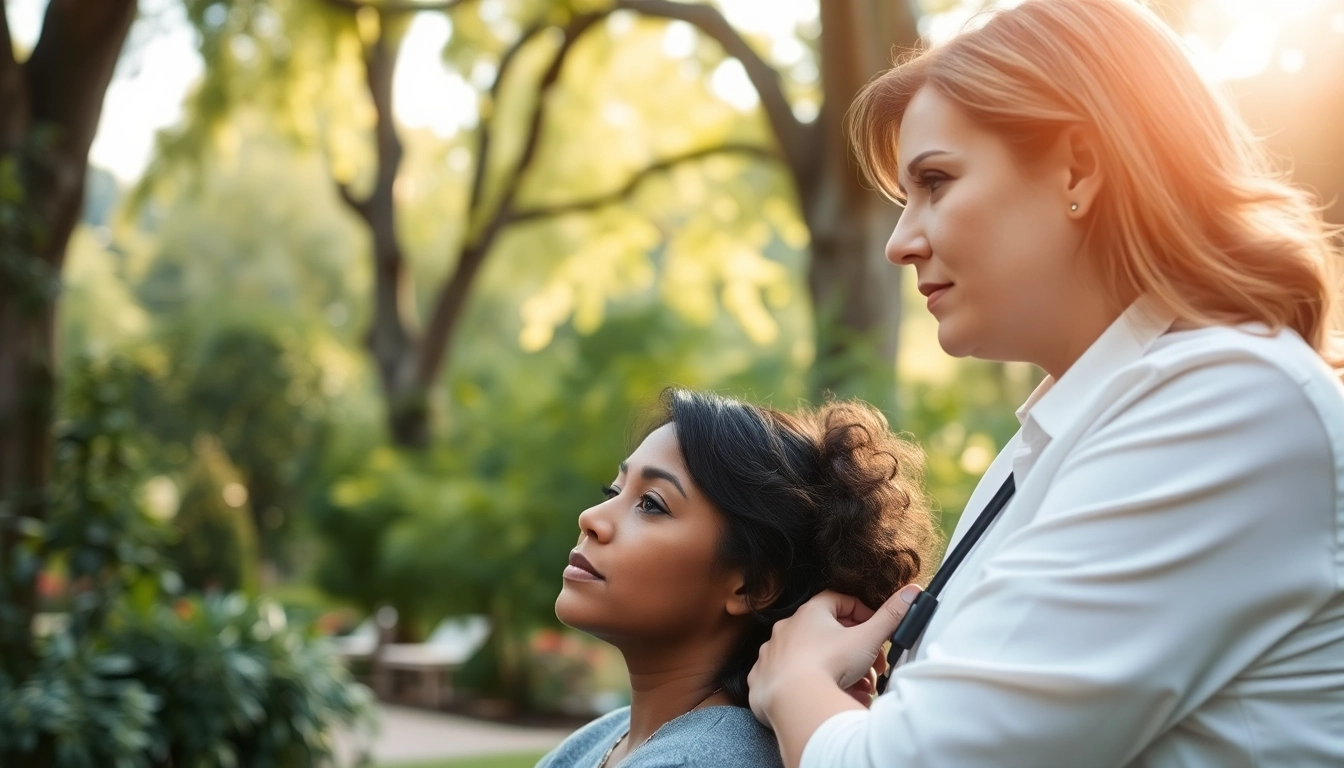 Supporting a person in healing trauma during a therapeutic session in nature.