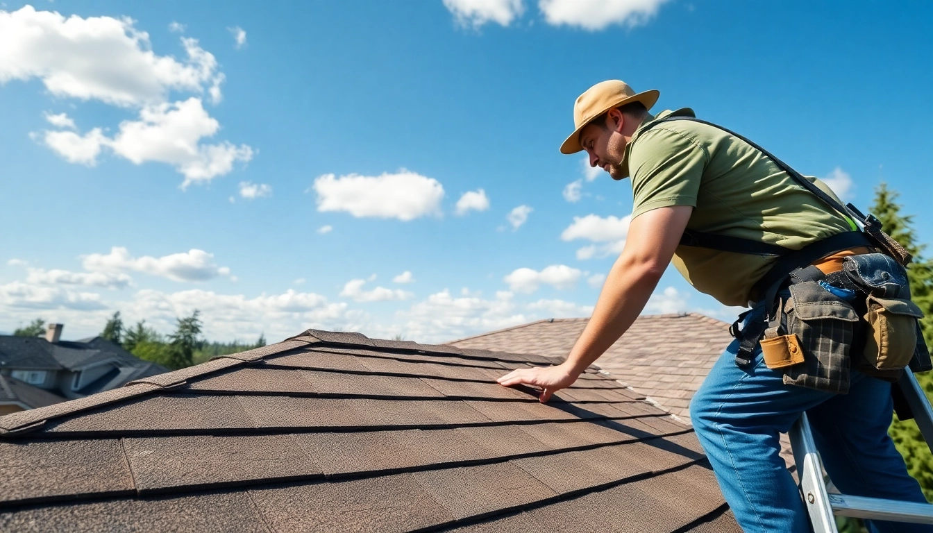 Assessing roofing conditions in Vancouver Wa with professional roofing expert at work.